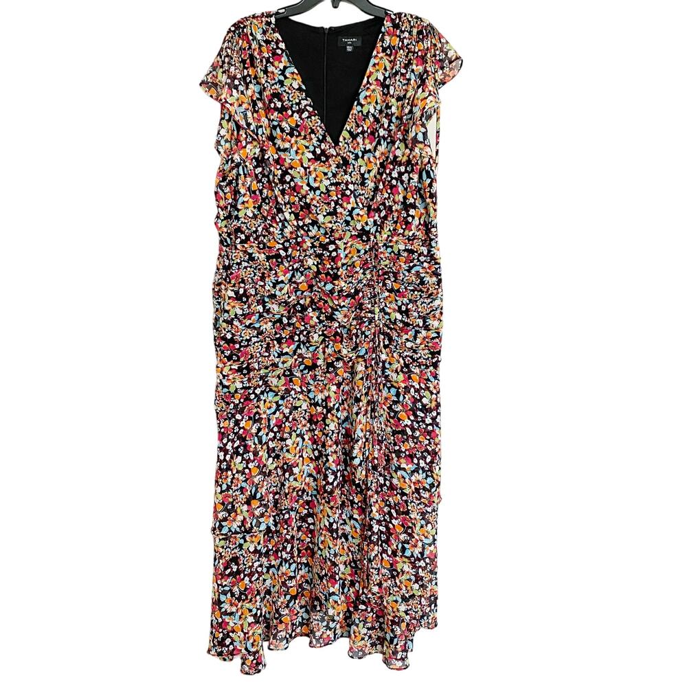 Tahari ASL Women's Hi-Low Short Sleeve V-Neck A-Line Dress Plus Size 18W - Picture 5 of 14